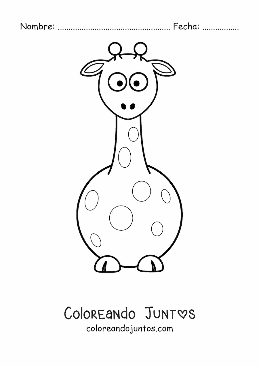 Imagen para colorear de una jirafa animada sentada de frente