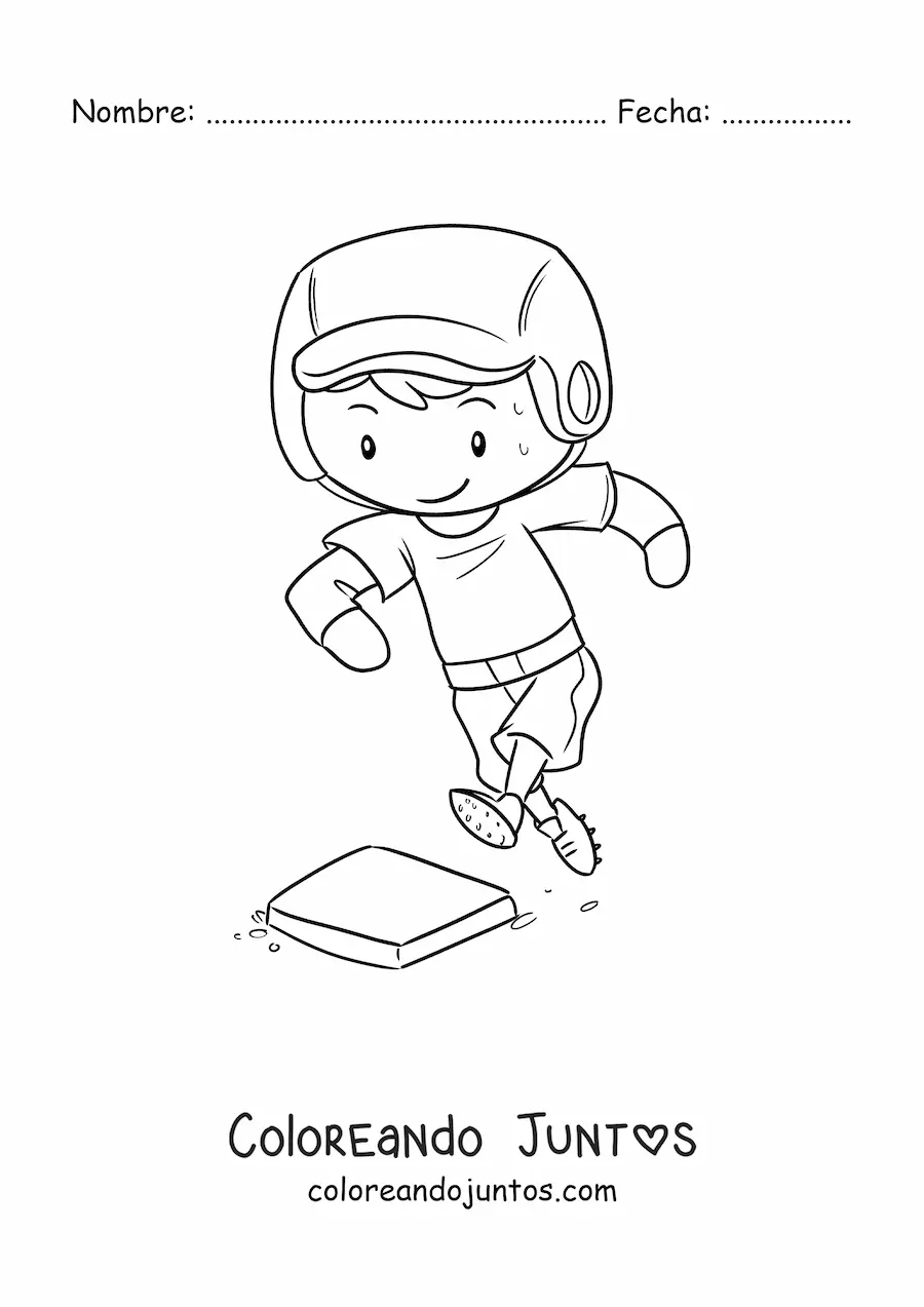Imagen para colorear de un beisbolista corriendo hacia una base