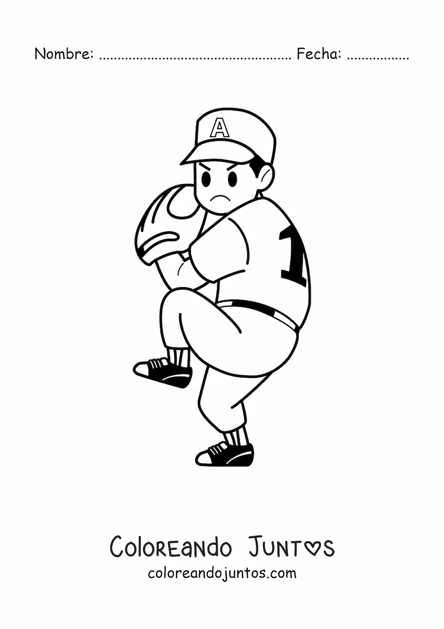 Imagen para colorear de un jugador de béisbol con un guante