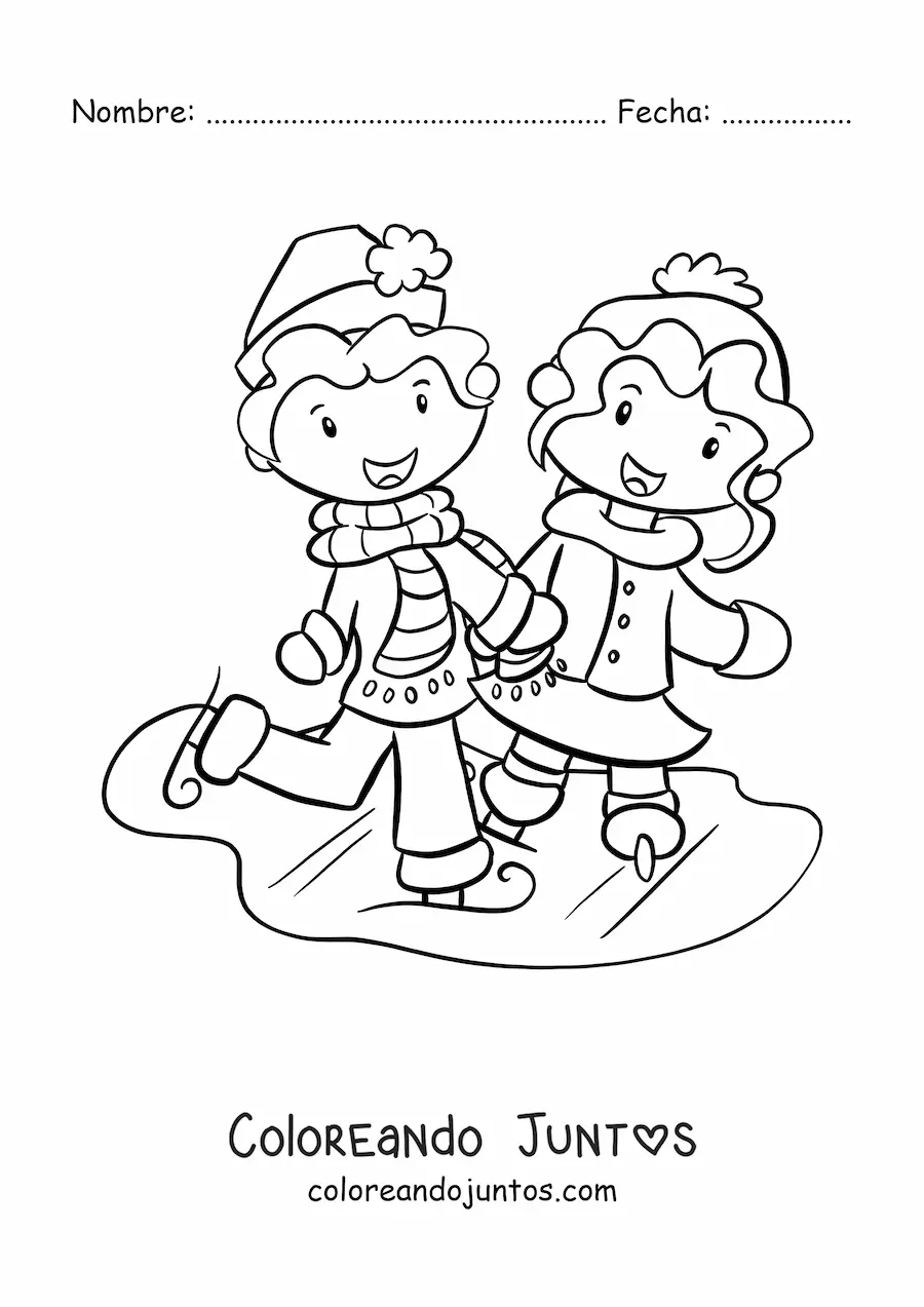 Imagen para colorear de una pareja patinando sobre hielo