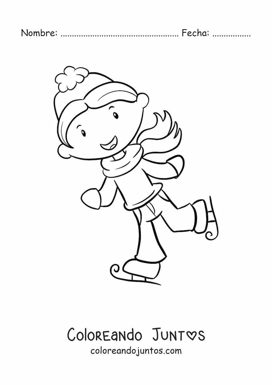 Imagen para colorear de un niño patinando sobre hielo