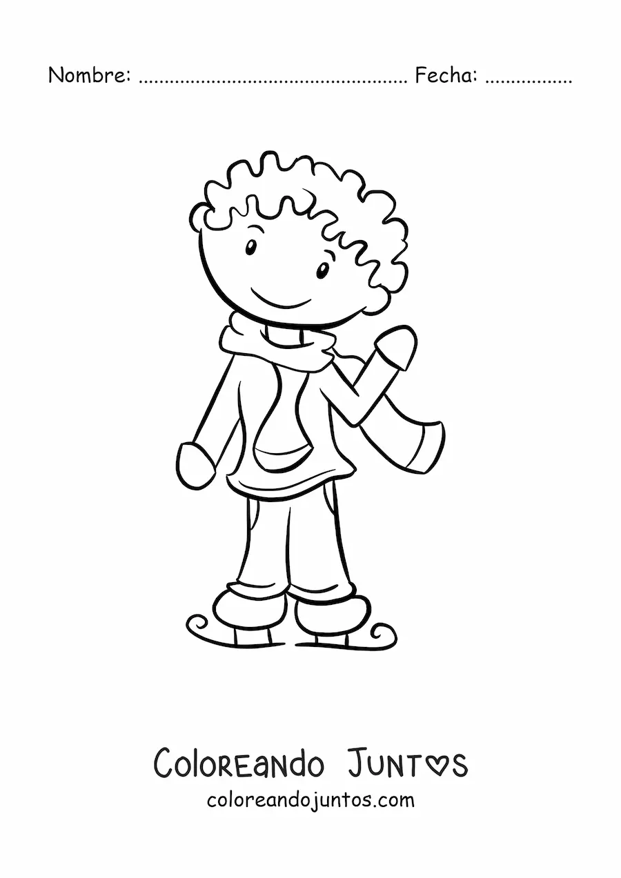 Imagen para colorear de un niño practicando patinaje sobre hielo