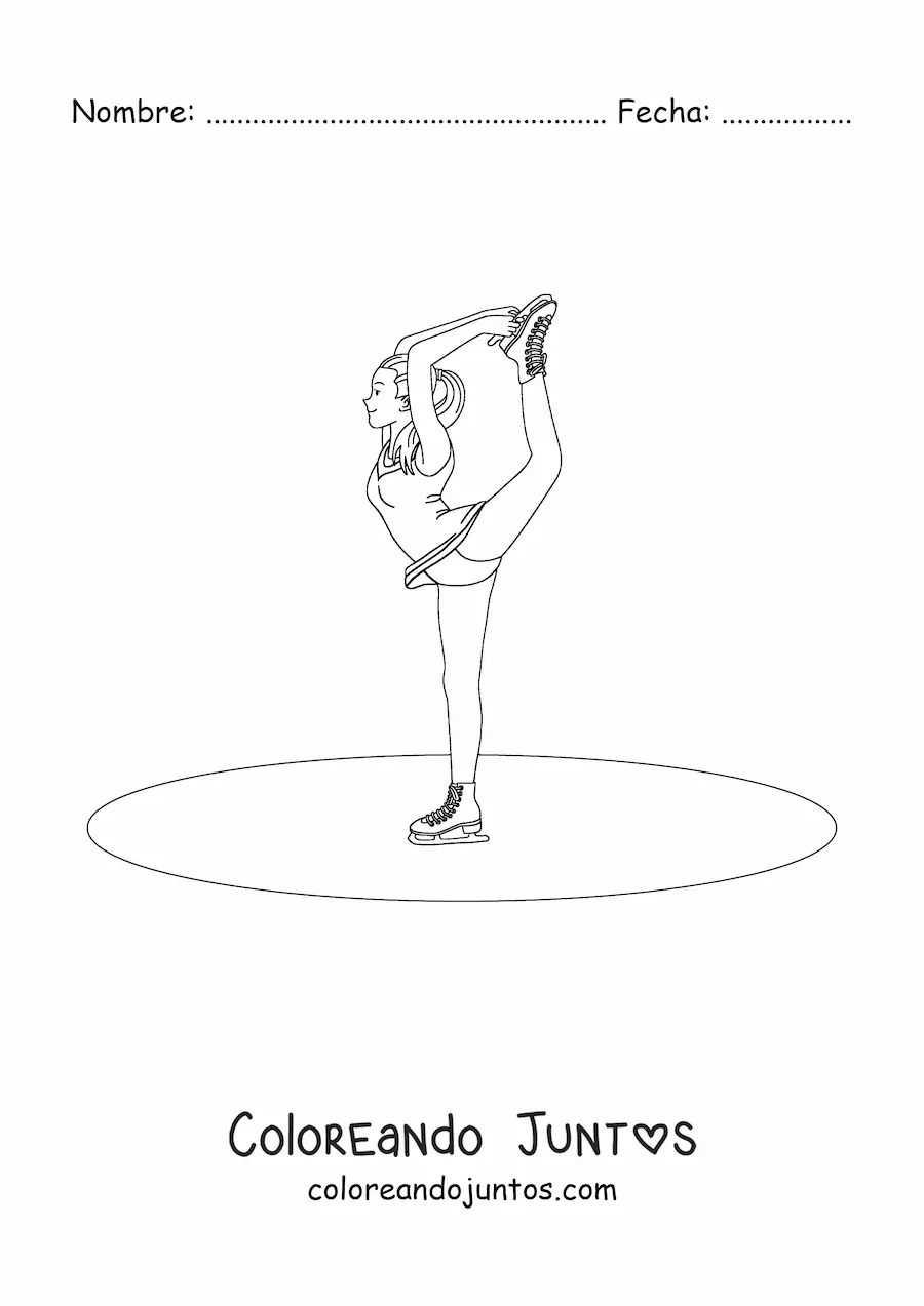 Imagen para colorear de una bailarina de patinaje artístico sobre hielo