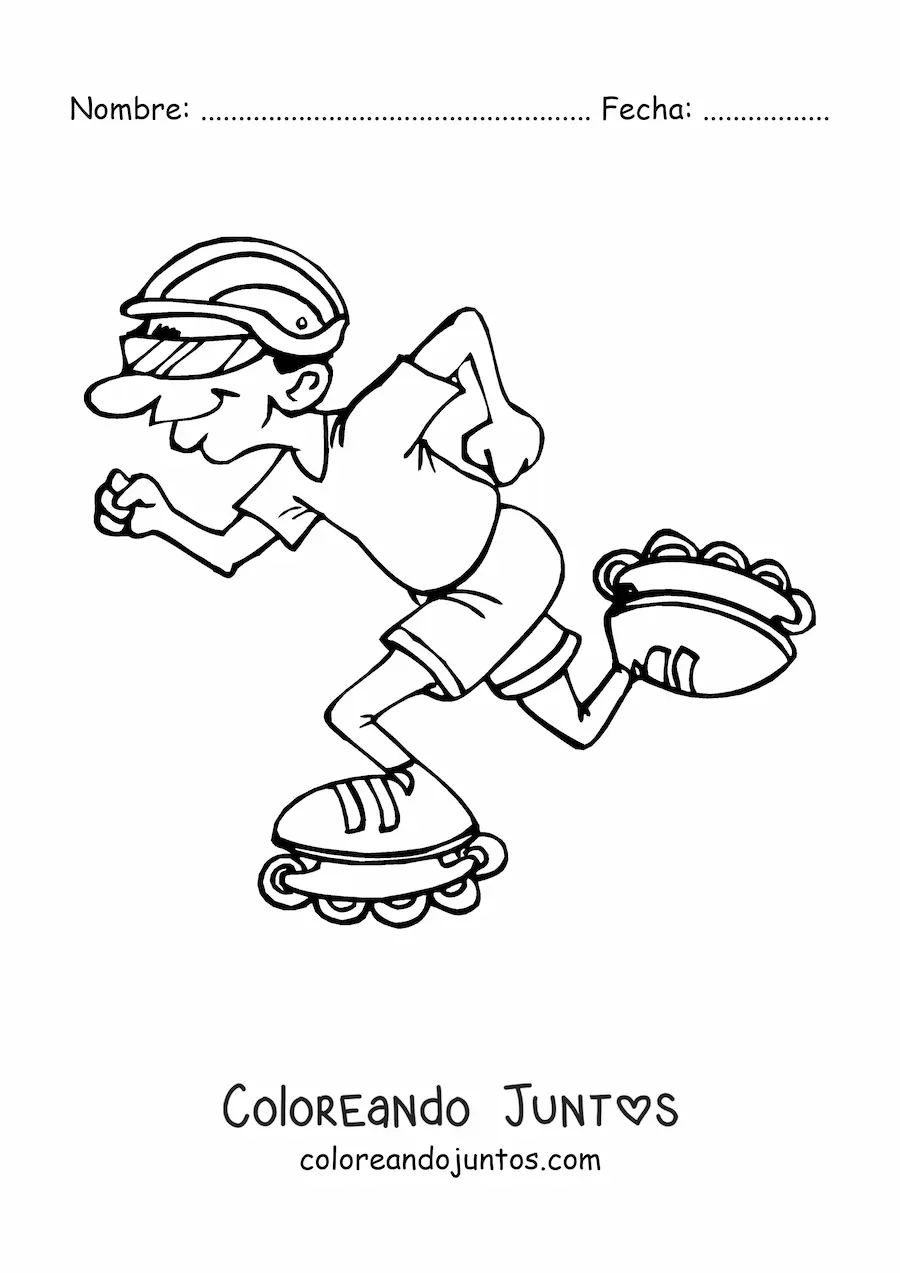 Imagen para colorear de un niño practicando patinaje sobre ruedas con patines de línea