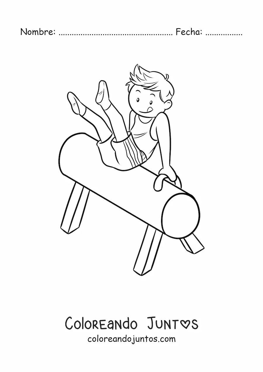 Imagen para colorear de un niño gimnasta en el potro