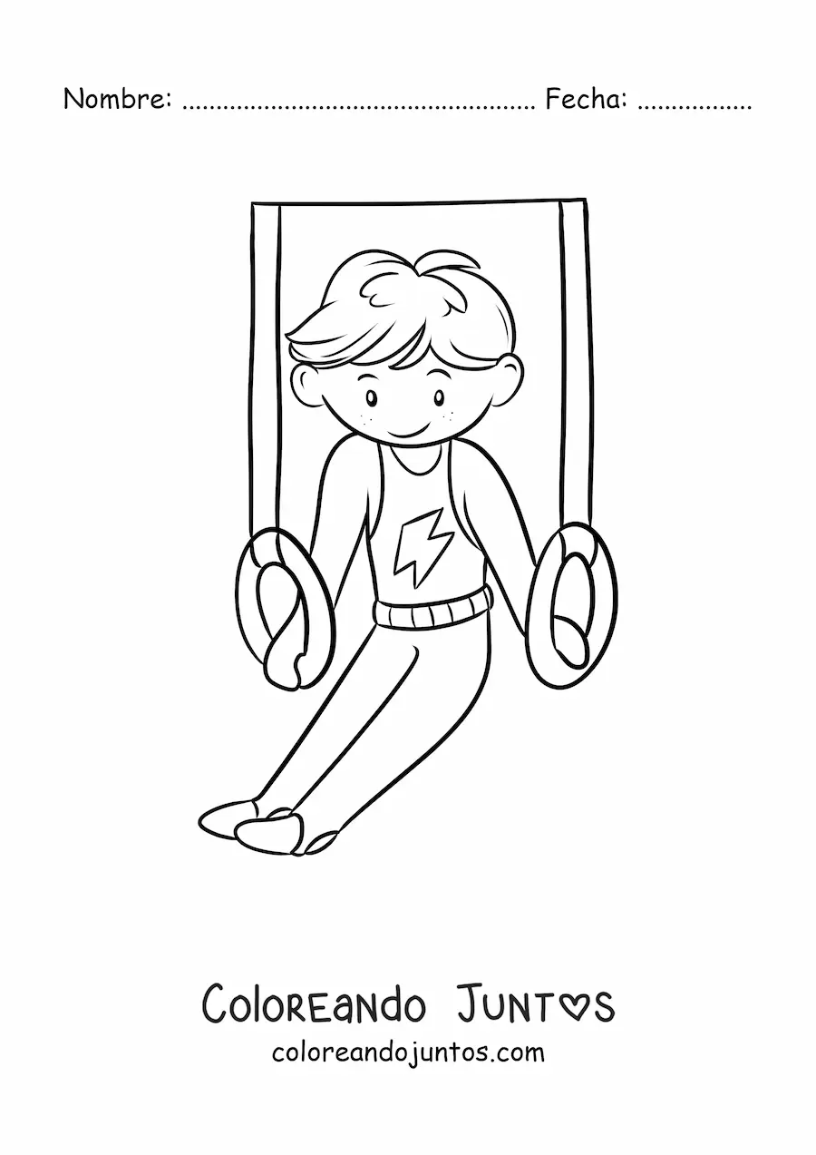 Imagen para colorear de un niño gimnasta en las anillas