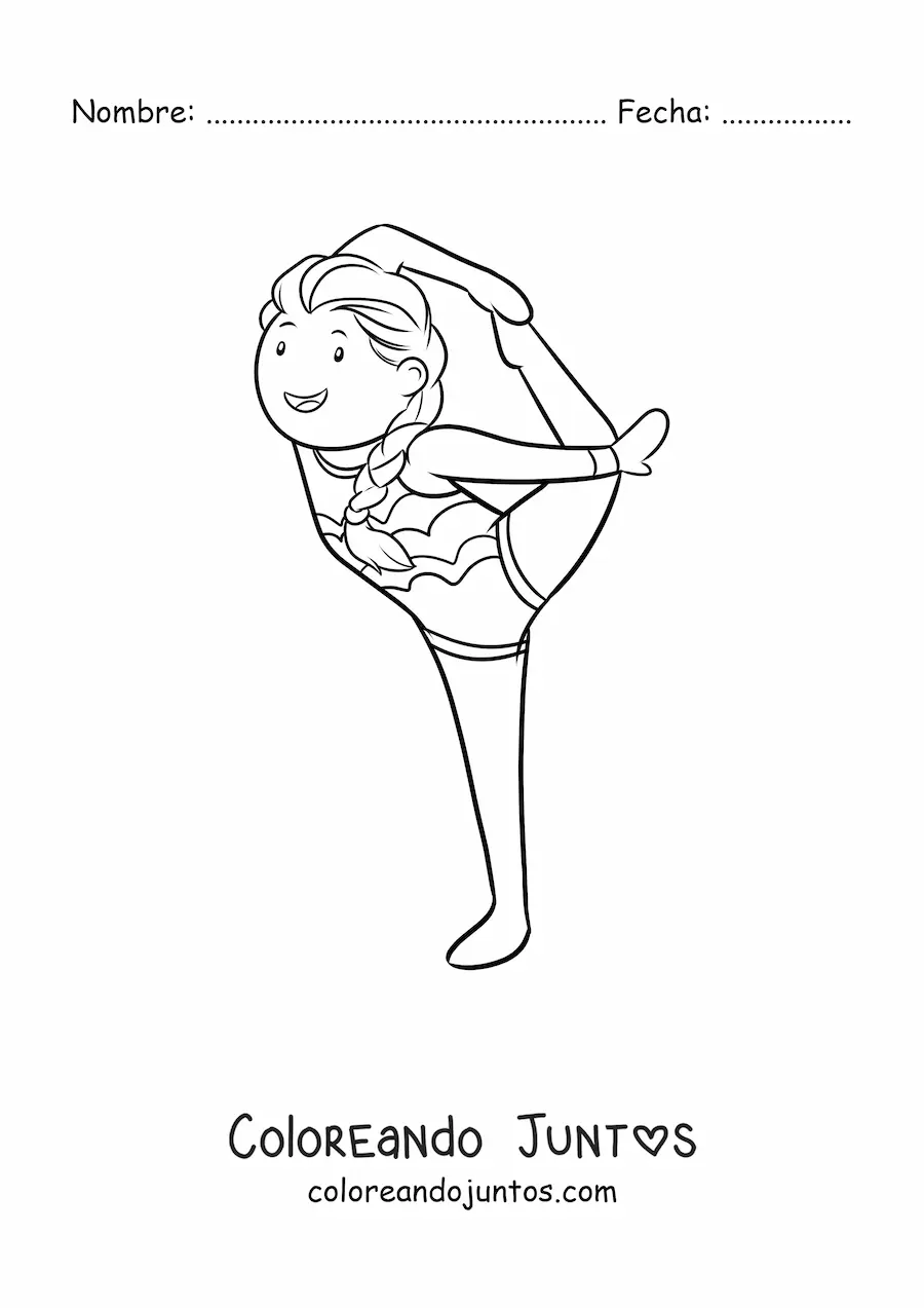 Imagen para colorear de una niña practicando gimnasia rítmica