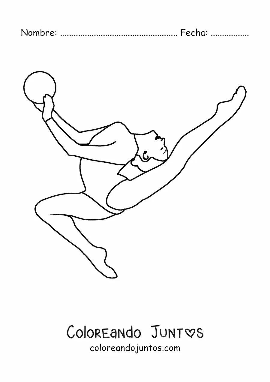 Imagen para colorear de una atleta practicando gimnasia rítmica con balón