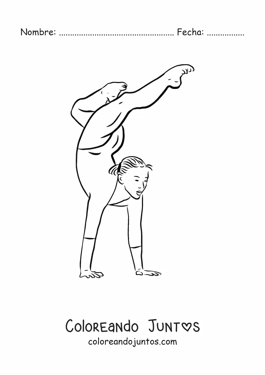 Imagen para colorear de una gimnasta en una posición de gimnasia artística femenina