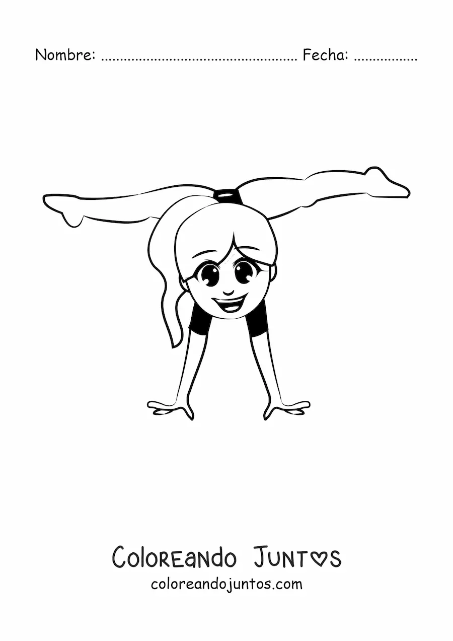 Imagen para colorear de una niña haciendo gimnasia