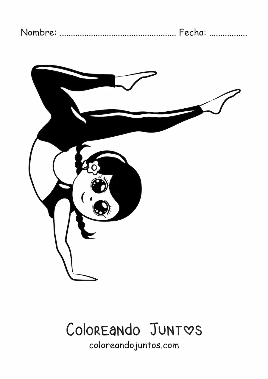 Imagen para colorear de una niña haciendo una pose de gimnasia rítmica