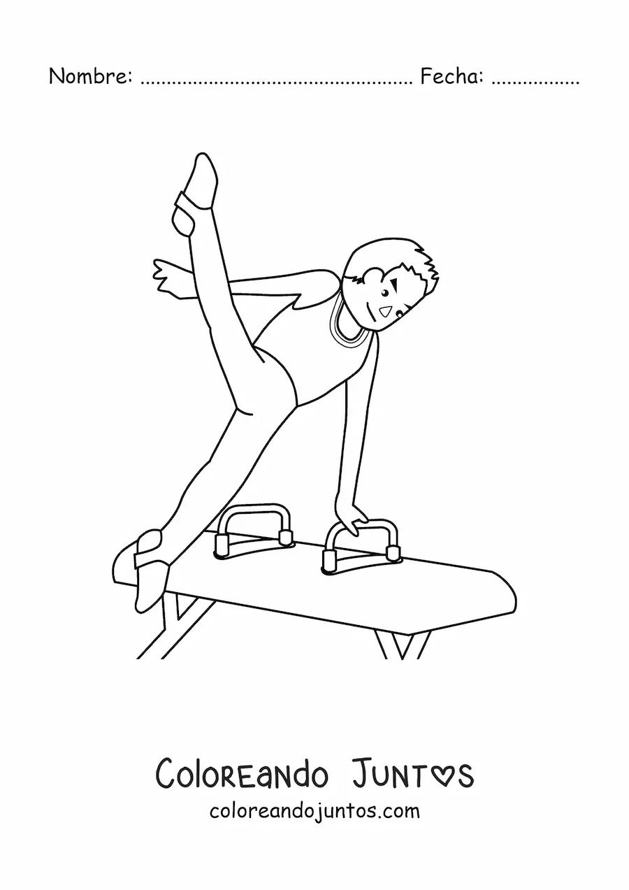 Imagen para colorear de un atleta de gimnasia masculina en el potro