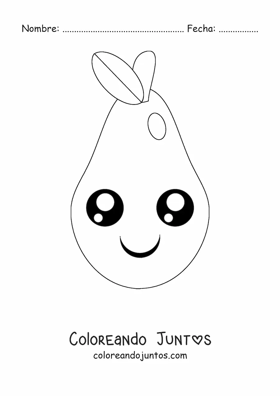 Imagen para colorear de una pera kawaii animada de ojos grandes