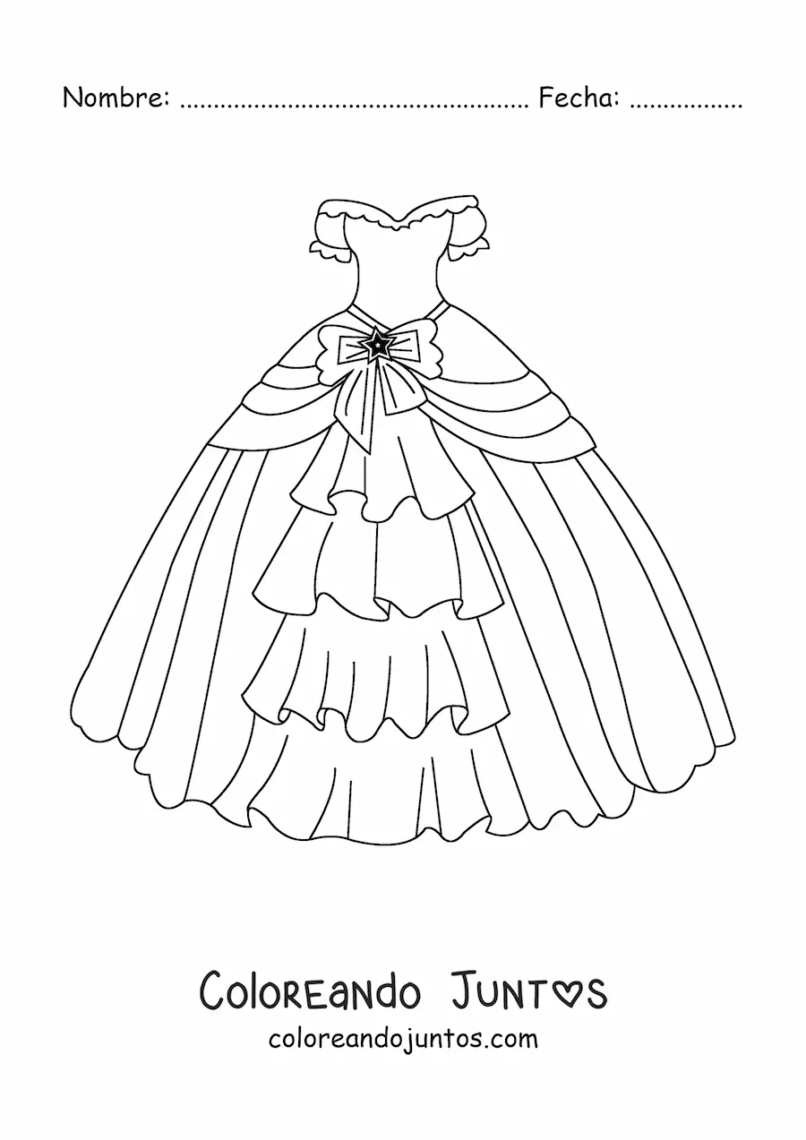 Imagen para colorear de un vestido de 15 años