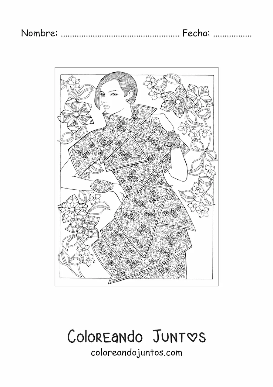 Imagen para colorear de una mujer con un vestido de moda
