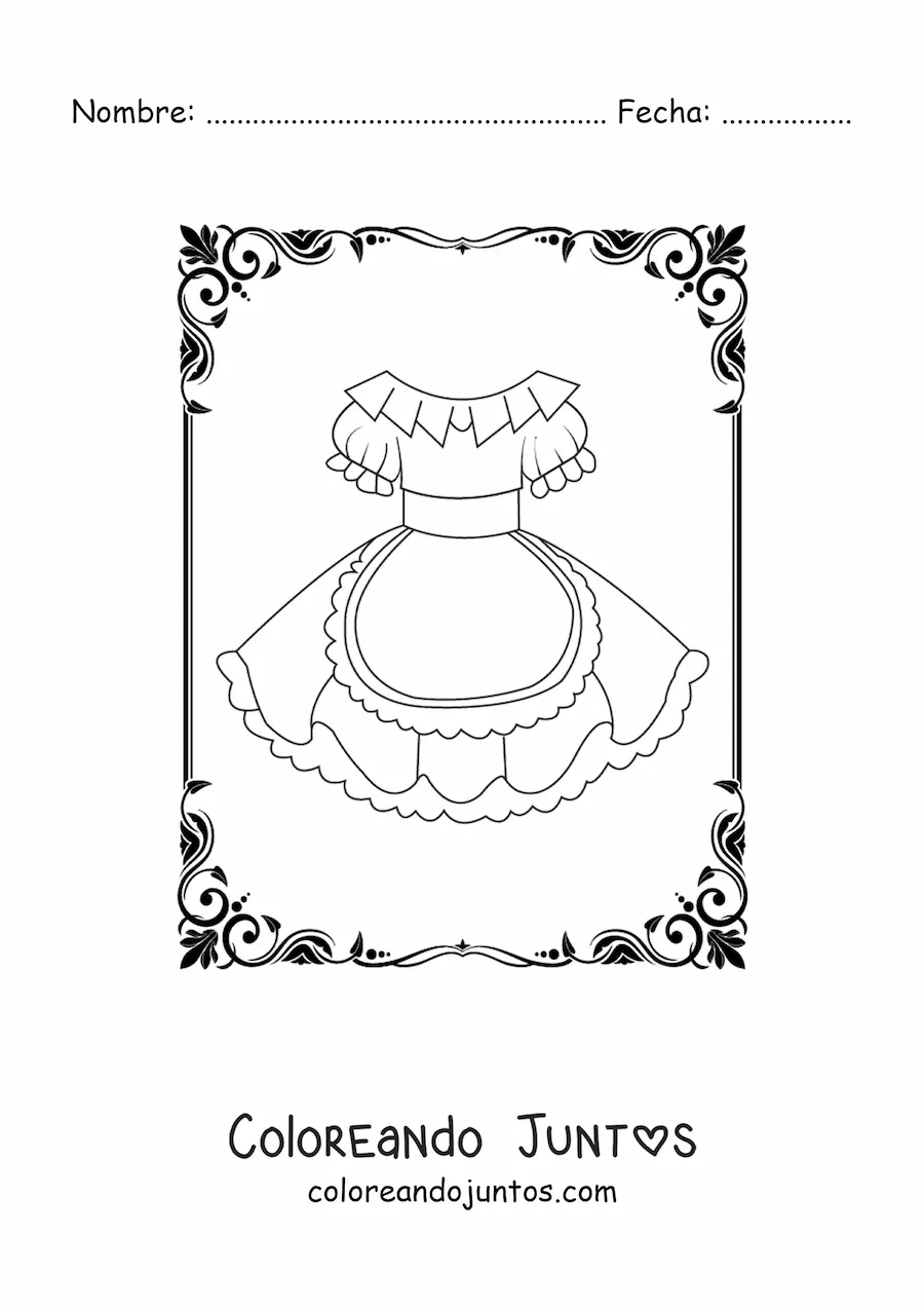 Imagen para colorear de un vestido de uniforme de mucama