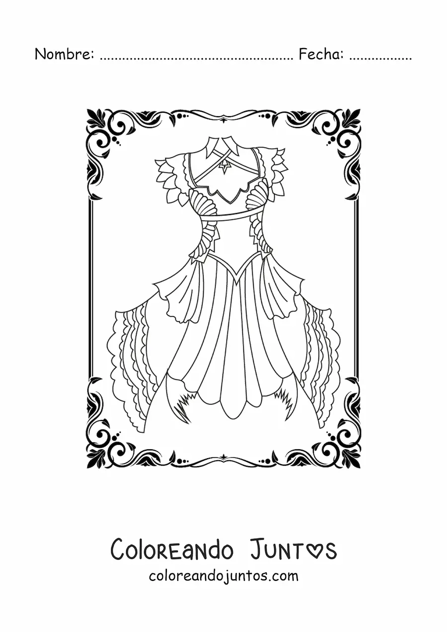 Imagen para colorear de un vestido corto gótico