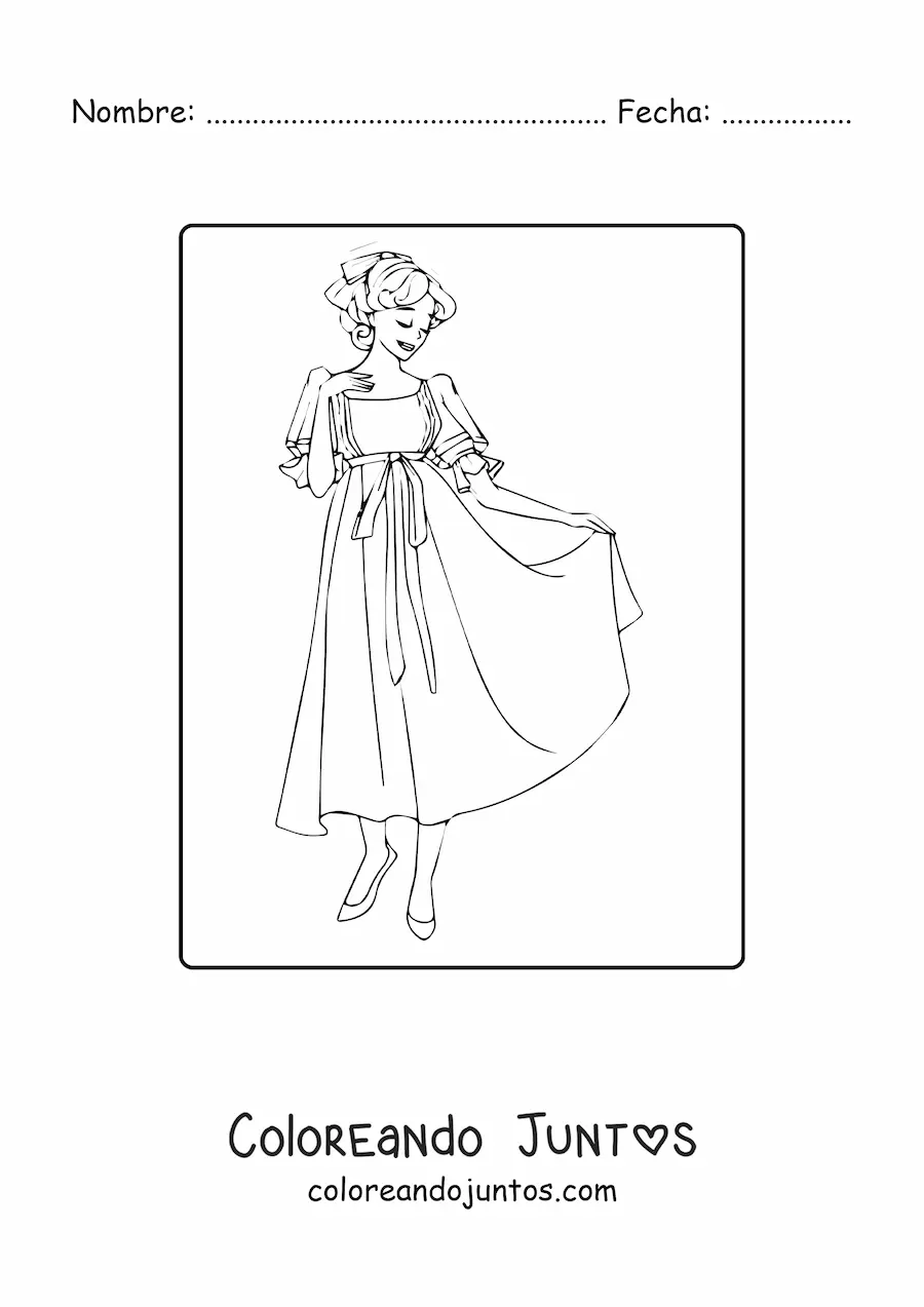 Imagen para colorear de una niña con un vestido sencillo