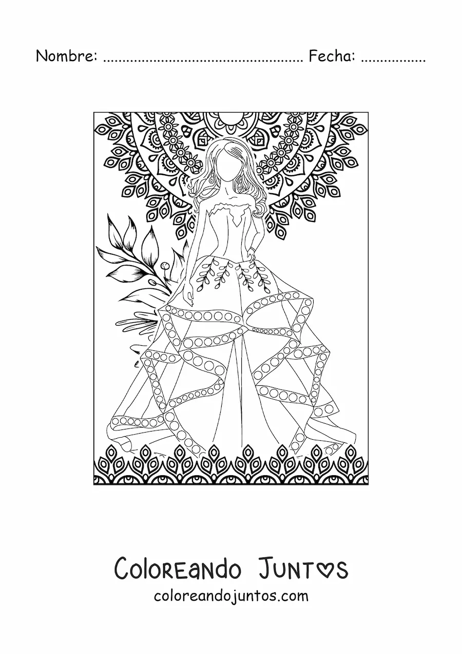Imagen para colorear de un vestido de novia