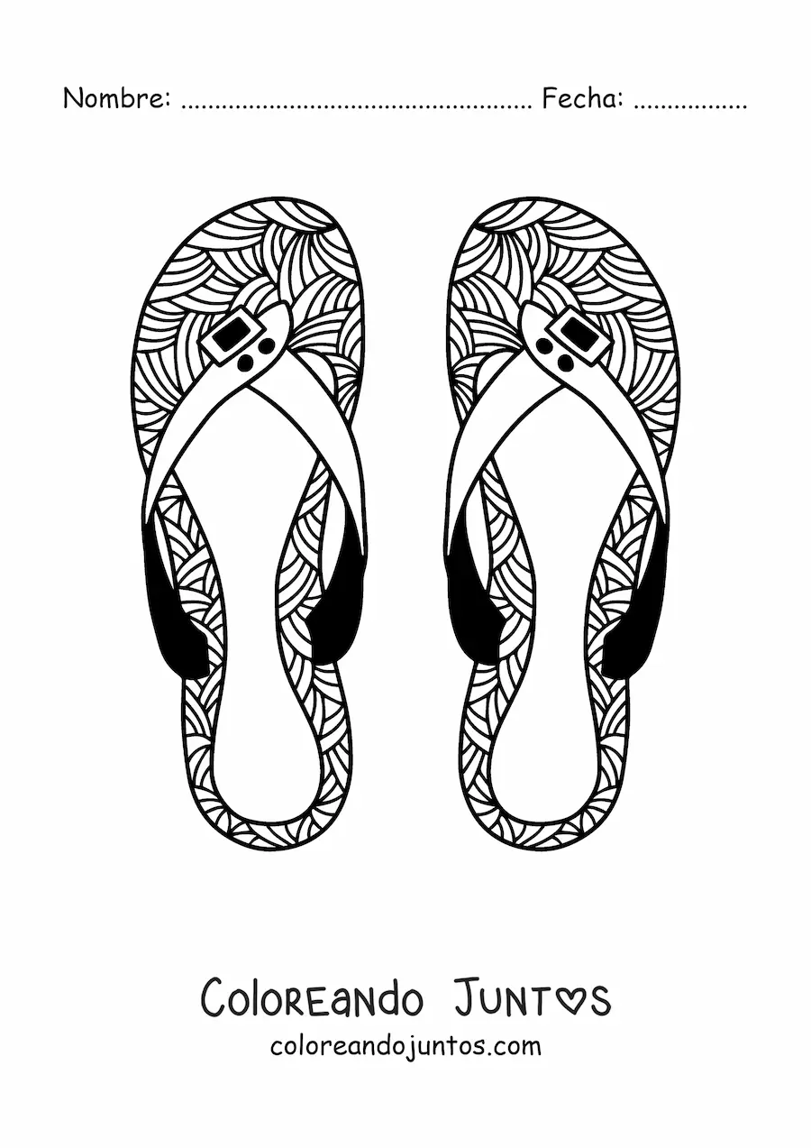 Imagen para colorear de un par de sandalias de playa