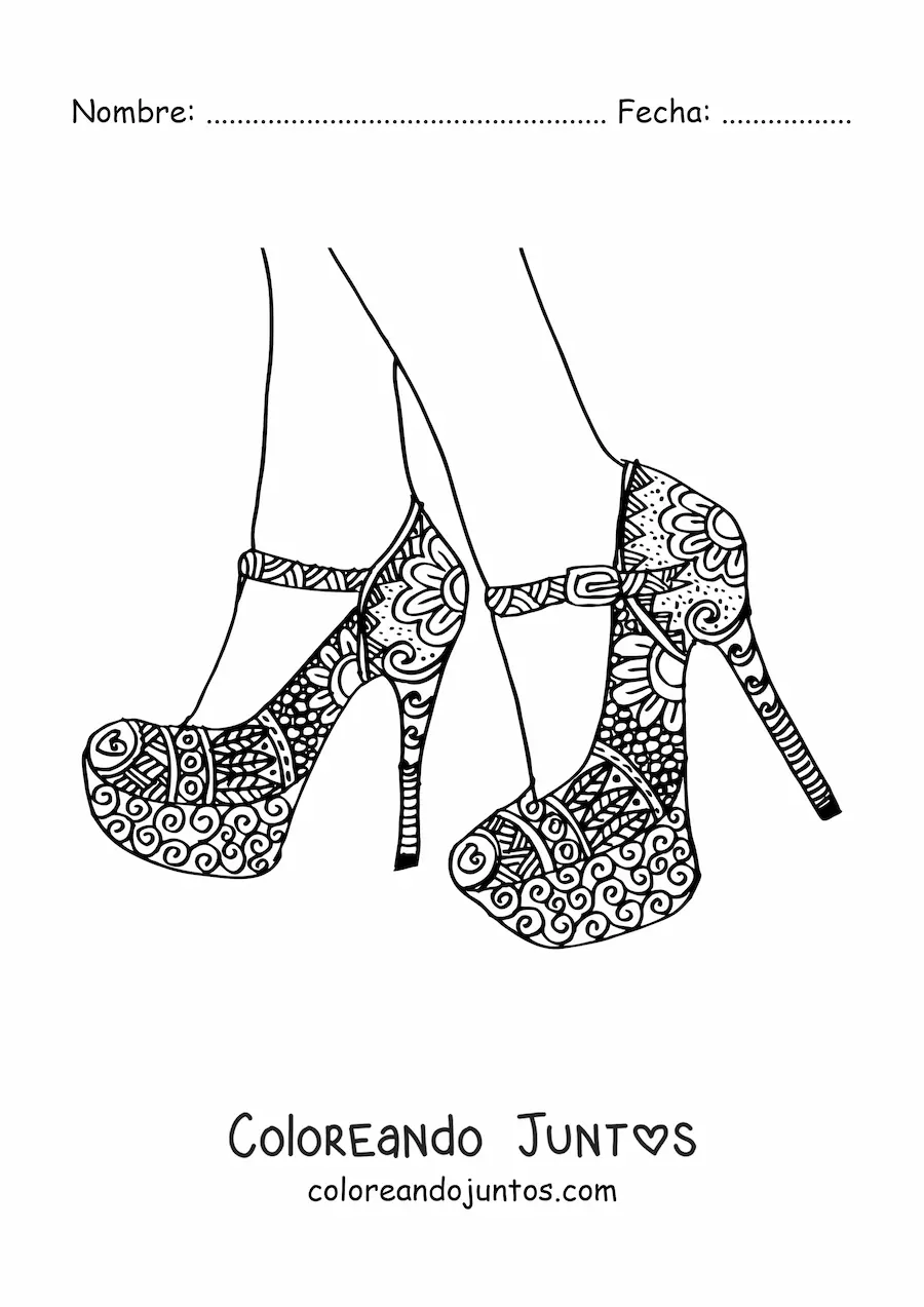 Imagen para colorear de un mandala de zapato de tacón