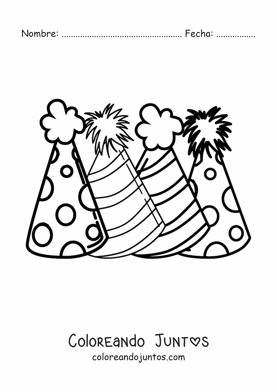 Imagen para colorear de tres sombreros de fiesta