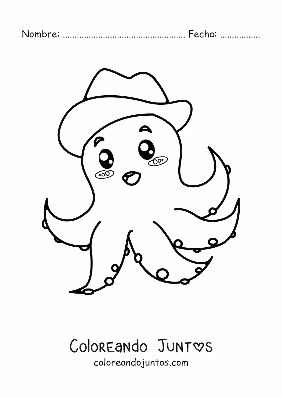 Imagen para colorear de un pulpo animado con un sombrero