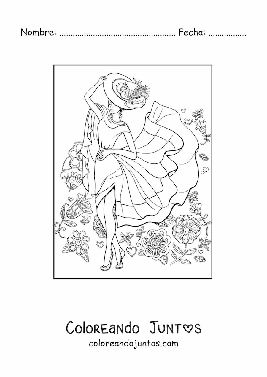 Imagen para colorear de una dama con un sombrero elegante