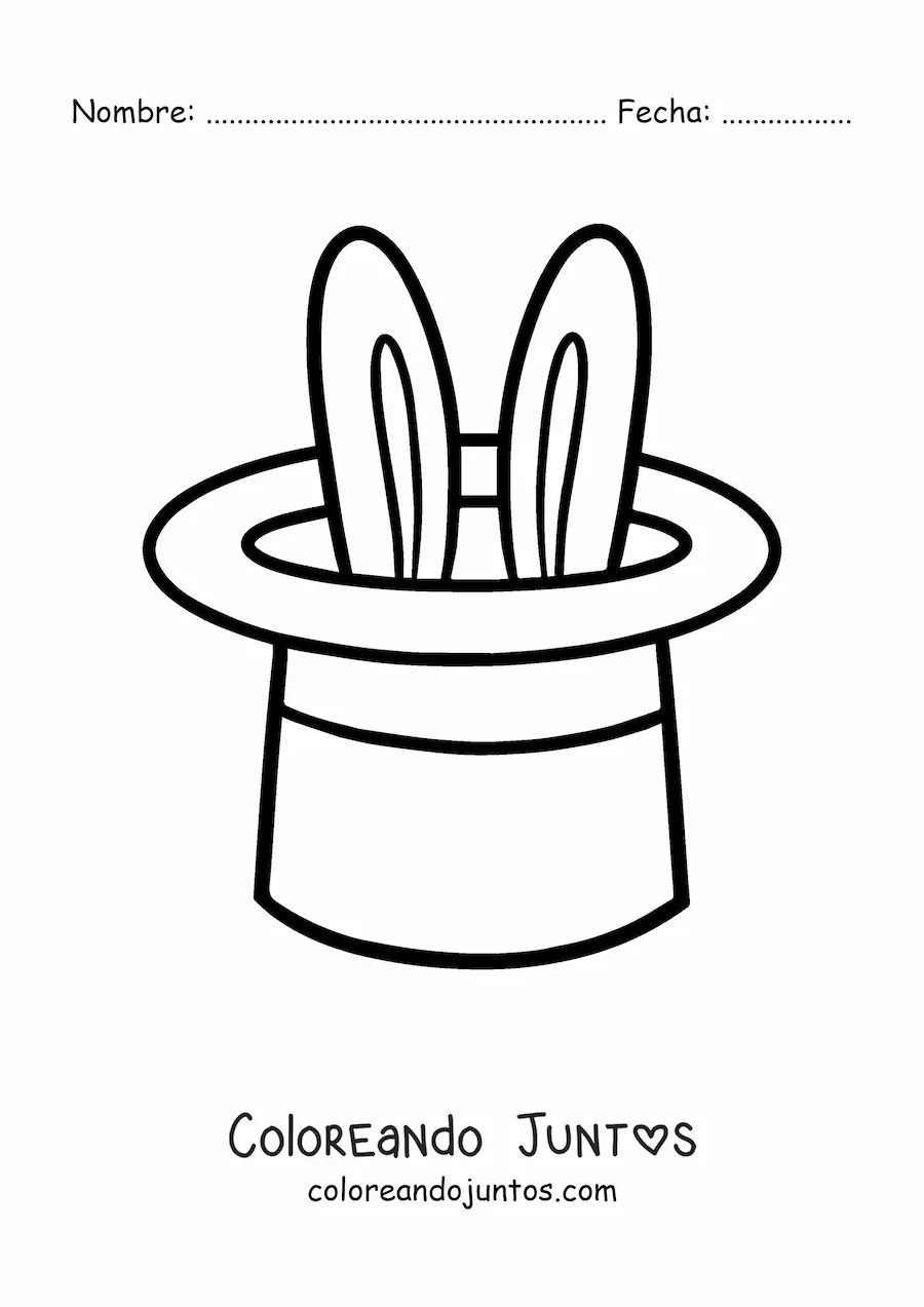 Imagen para colorear de un sombrero de mago con un conejo dentro