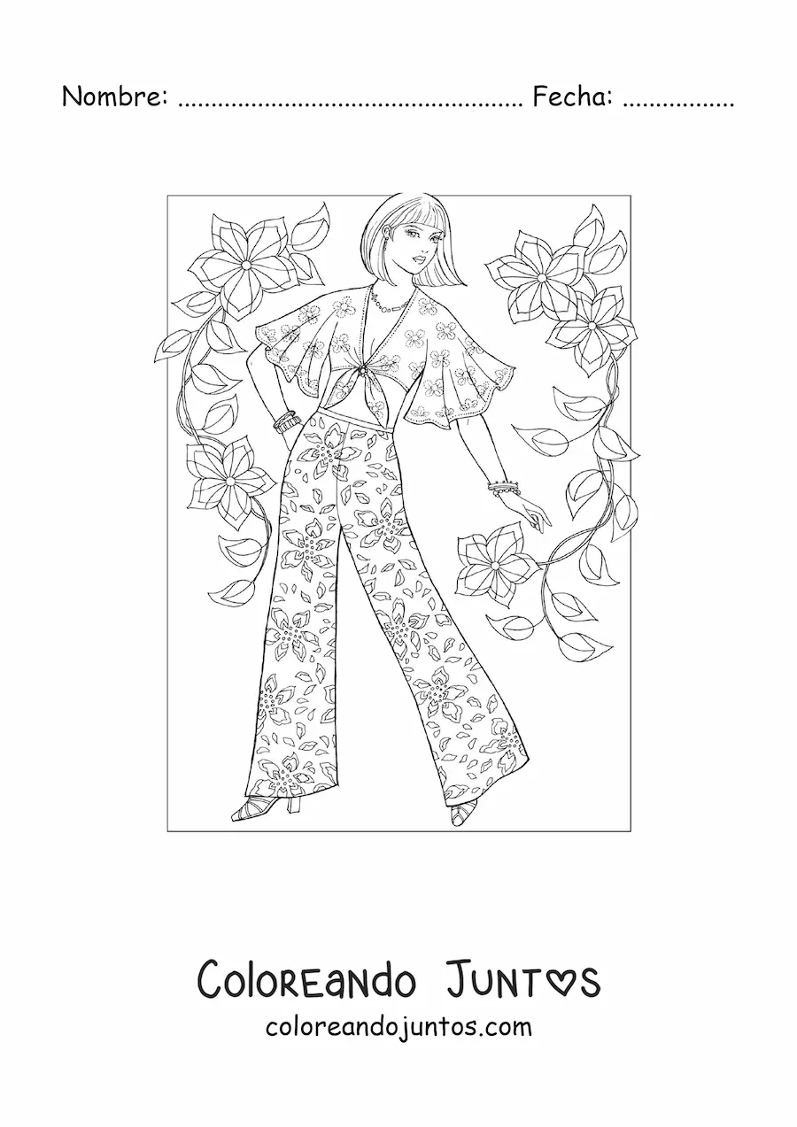 Imagen para colorear de una chica con pantalones bonitos