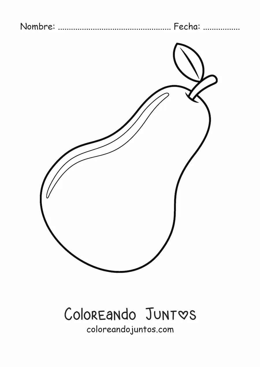 Imagen para colorear de una pera brillante con tallo y hoja