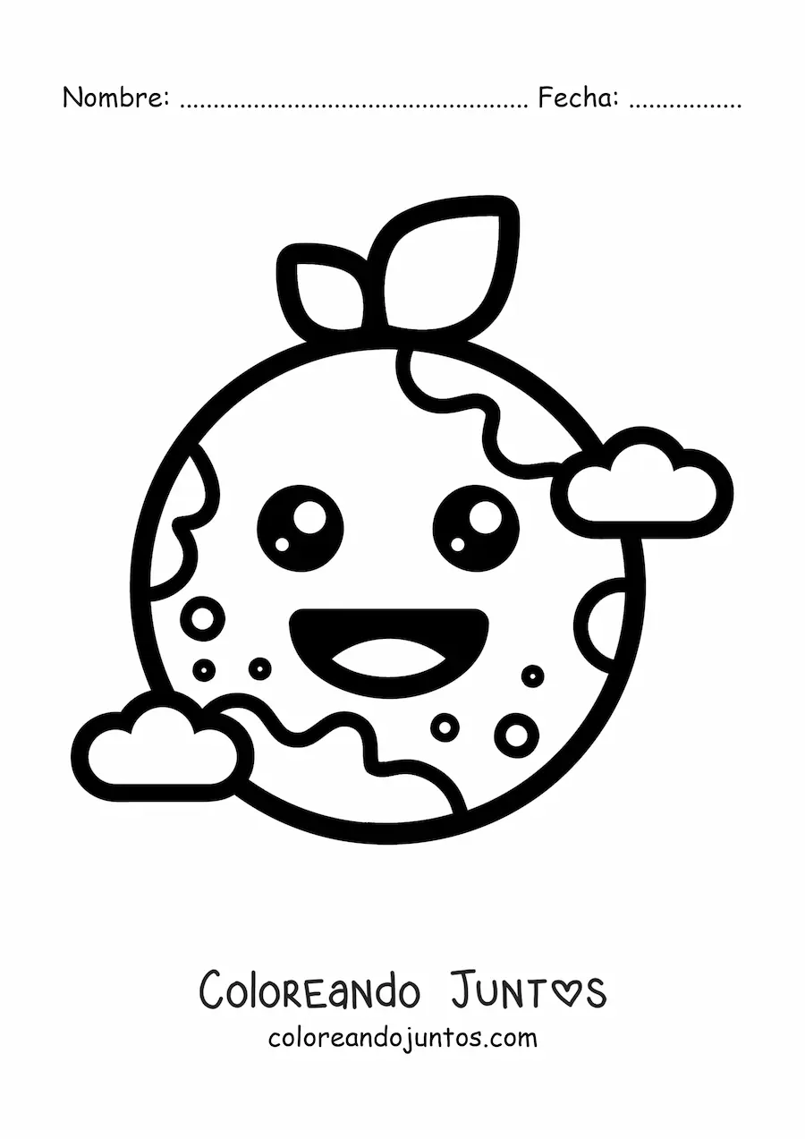Imagen para colorear del planeta Tierra kawaii