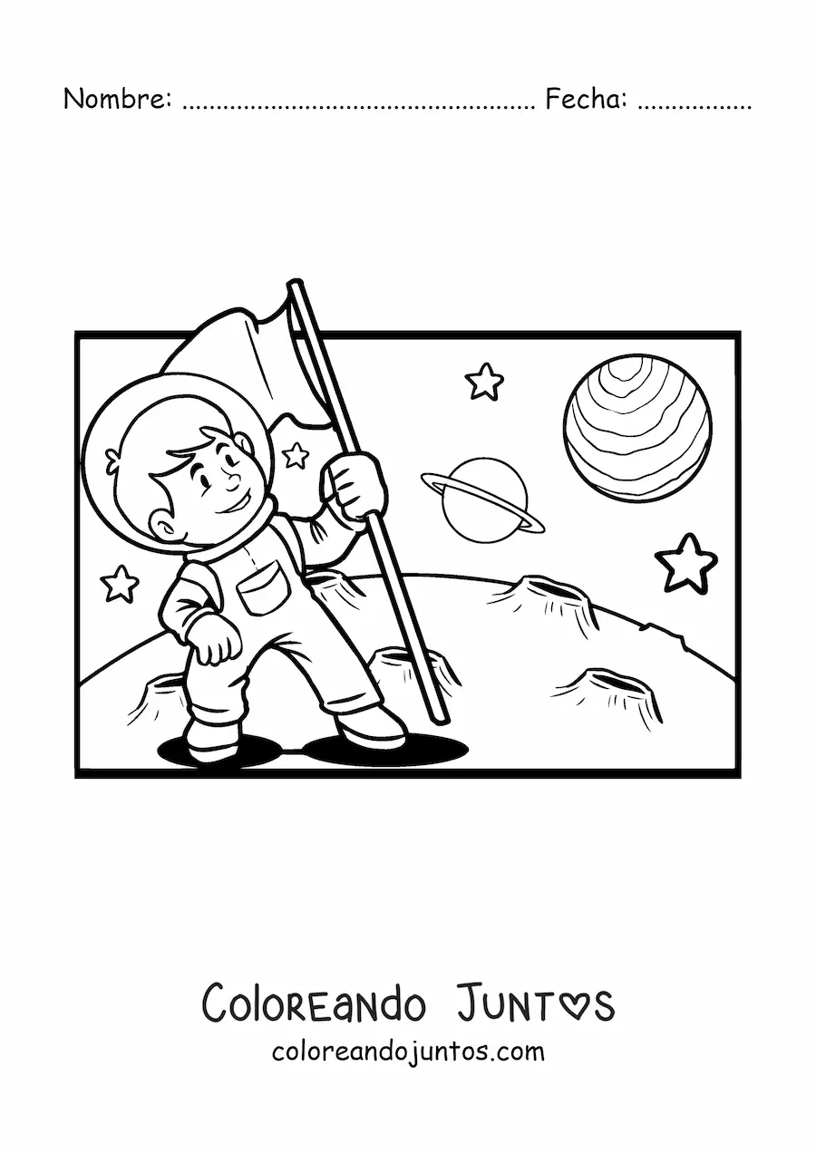 Imagen para colorear de un astronauta en la Luna
