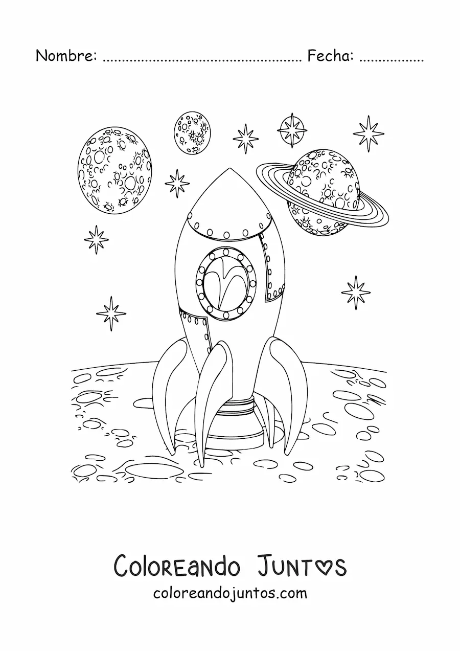 Imagen para colorear de un cohete en la Luna