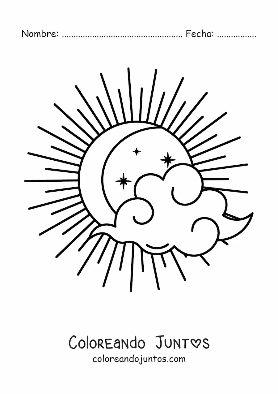 Imagen para colorear de una Luna con una nube