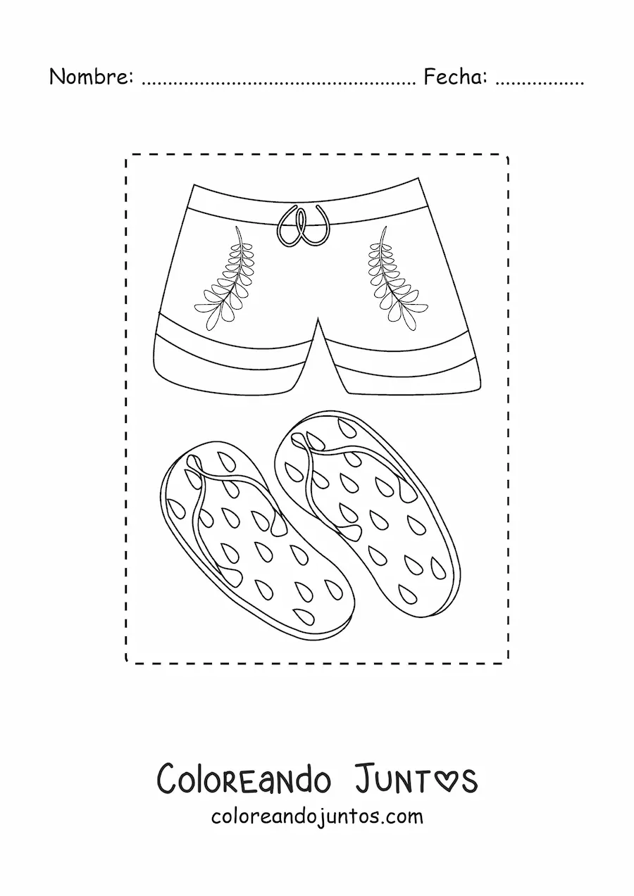 Imagen para colorear de un par de sandalias y un bermudas