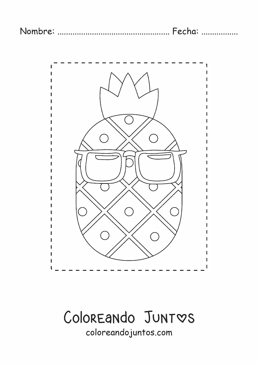 Imagen para colorear de una piña con lentes de verano