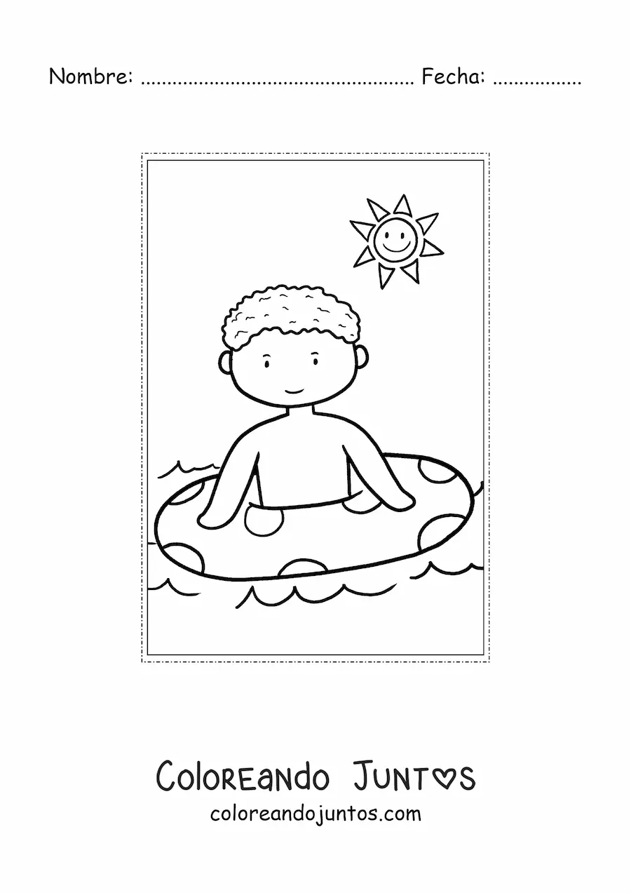 Imagen para colorear de un niño en el mar en verano