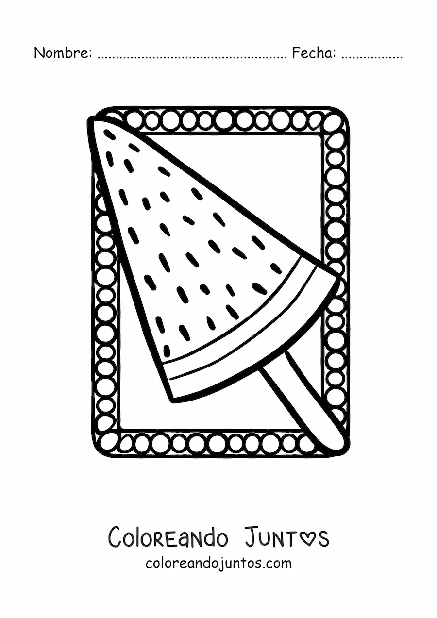 Imagen para colorear de un helado de sandía de verano