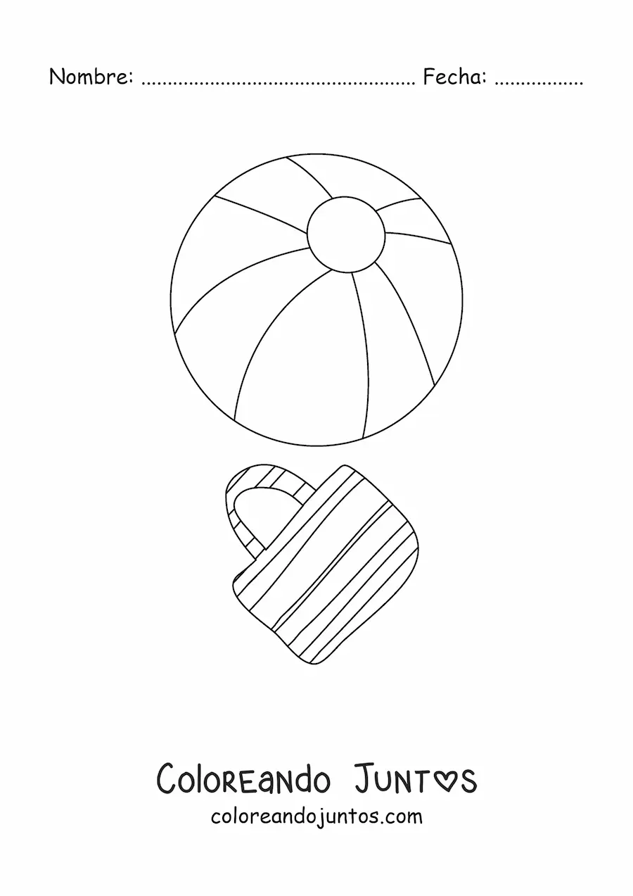 Imagen para colorear de un bolso y una pelota de verano