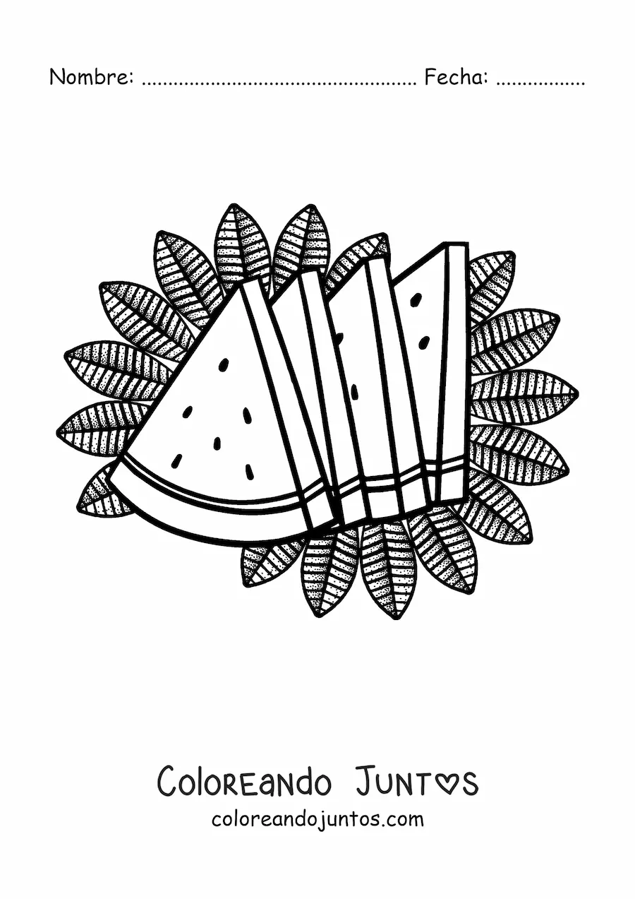 Imagen para colorear de varias raciones de sandías de verano