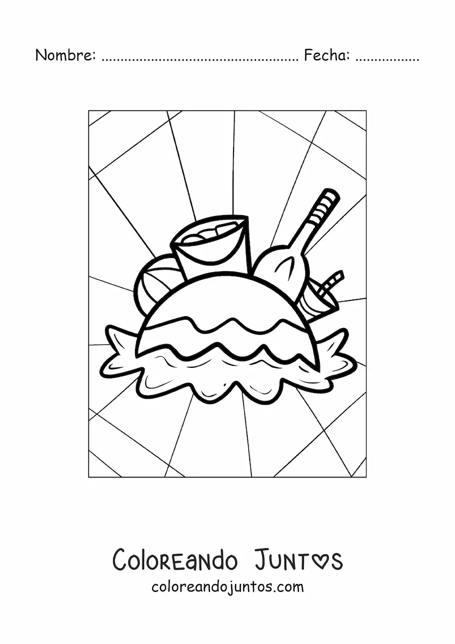 Imagen para colorear de varios juguetes de playa para el verano
