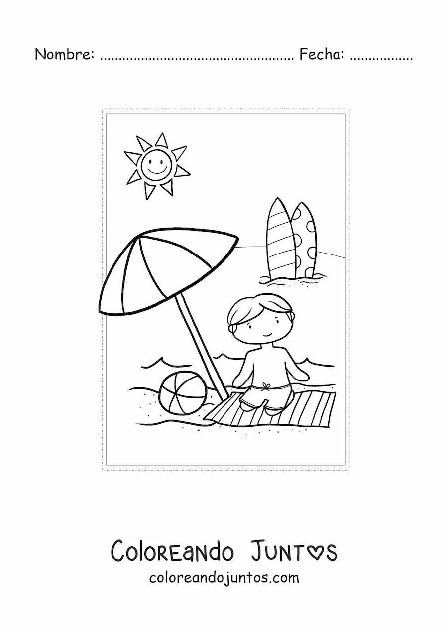 Imagen para colorear de un niño de vacaciones de verano