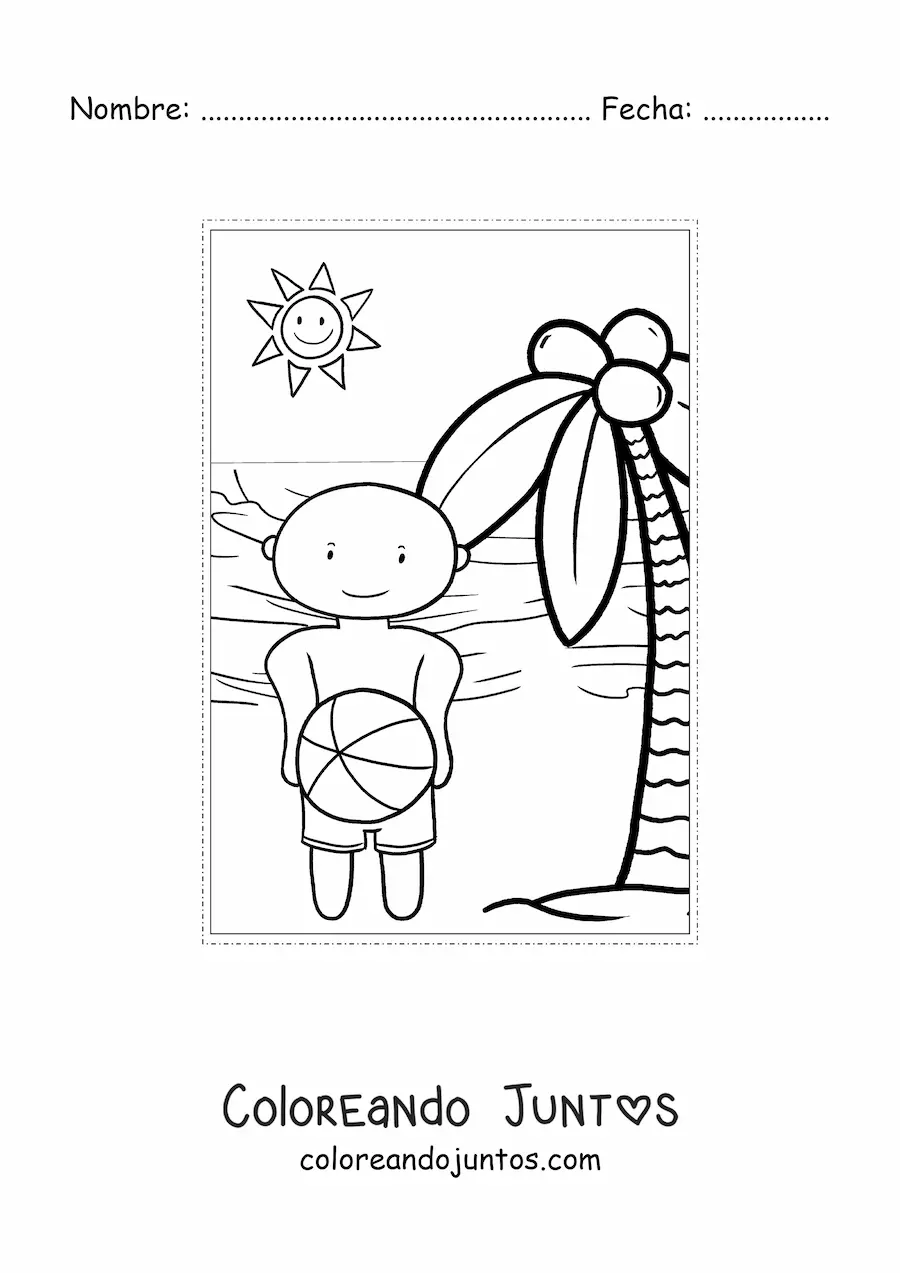 Imagen para colorear de un niño jugando en verano