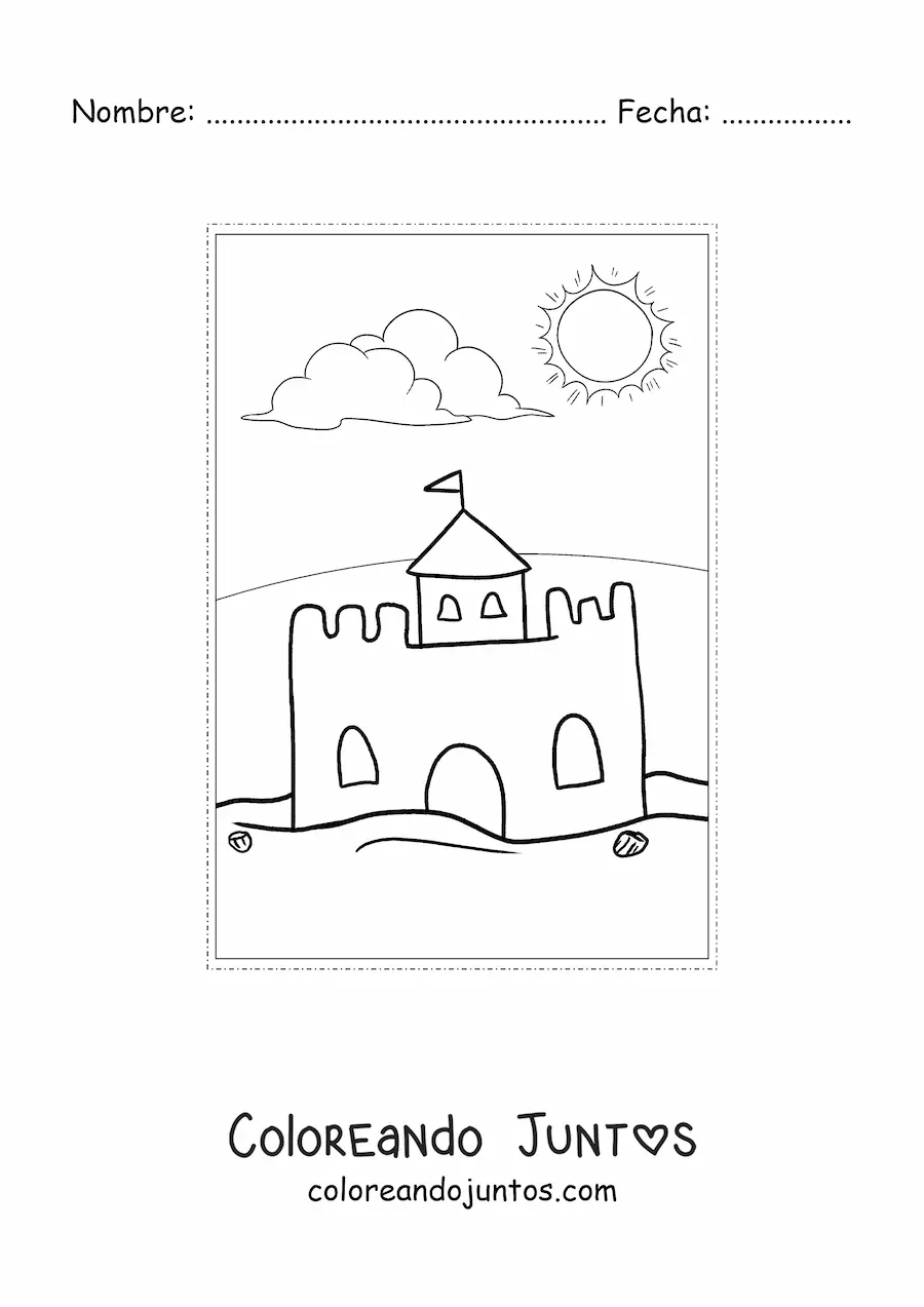 Imagen para colorear de un castillo de arena en verano