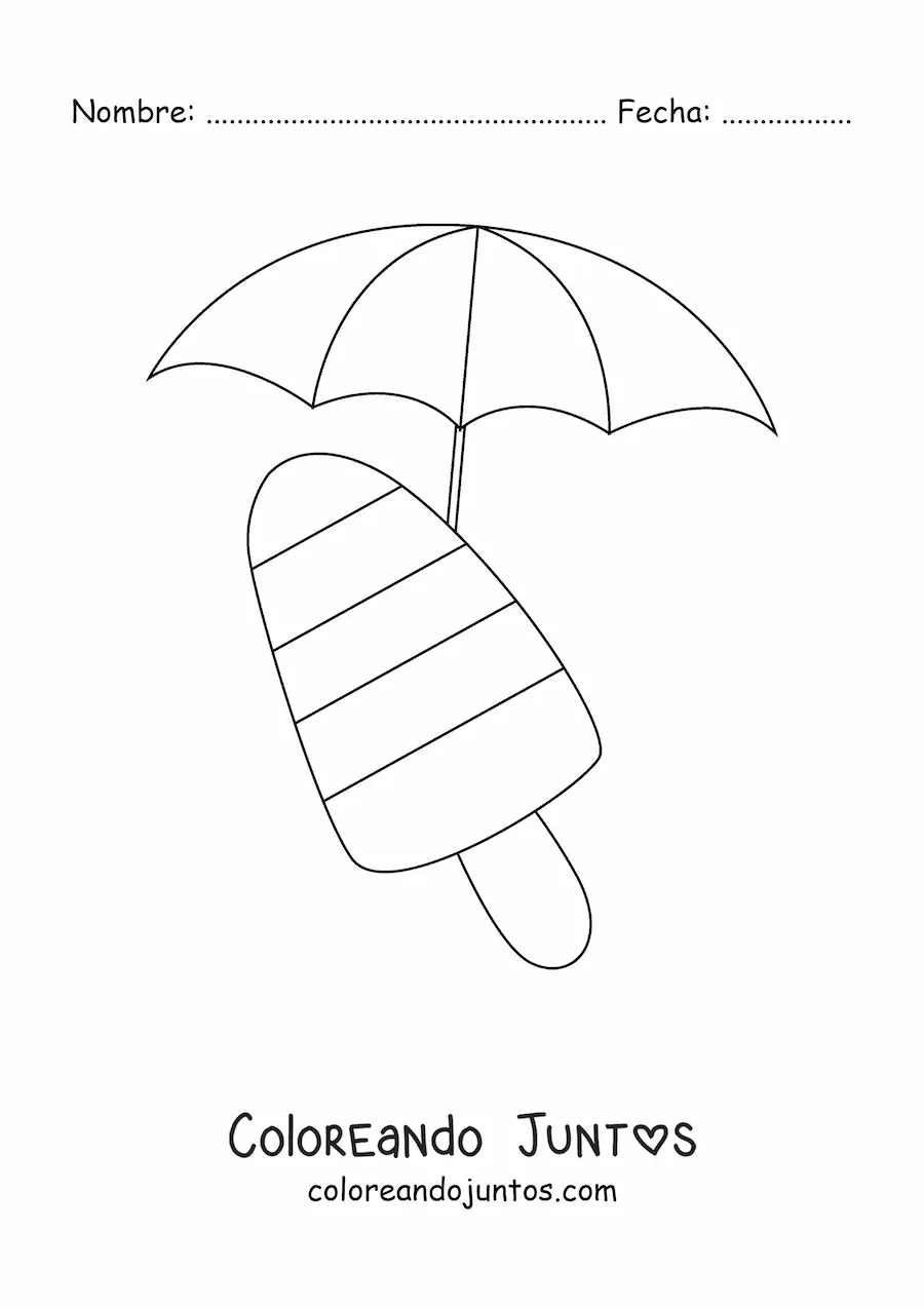 Imagen para colorear de una sombrilla y una paleta de helado para el verano