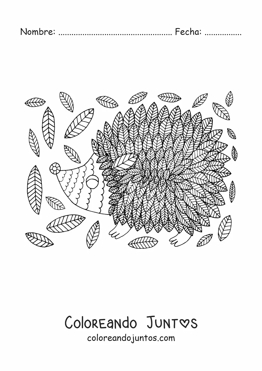 Imagen para colorear de un erizo de otoño
