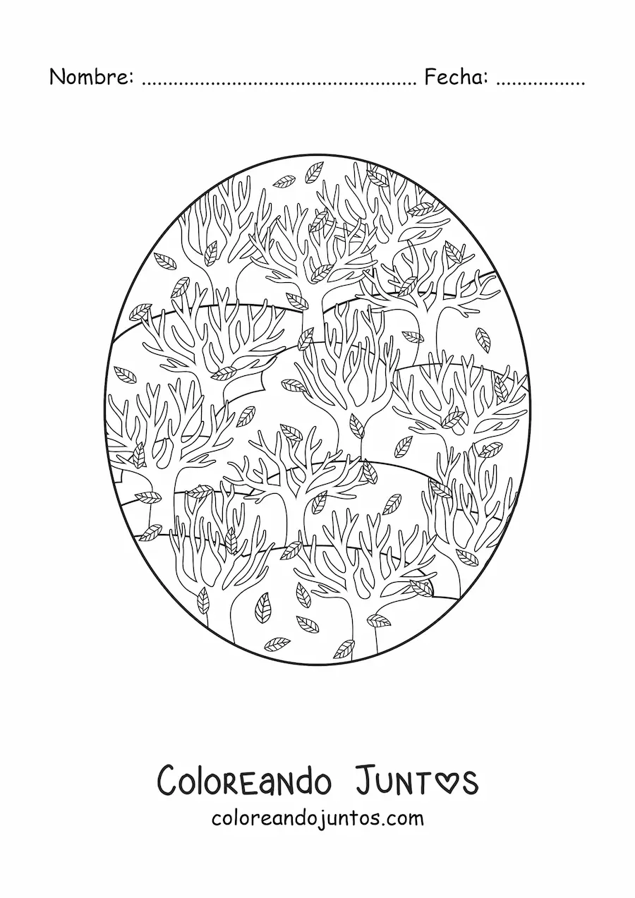 Imagen para colorear de varios árboles en otoño