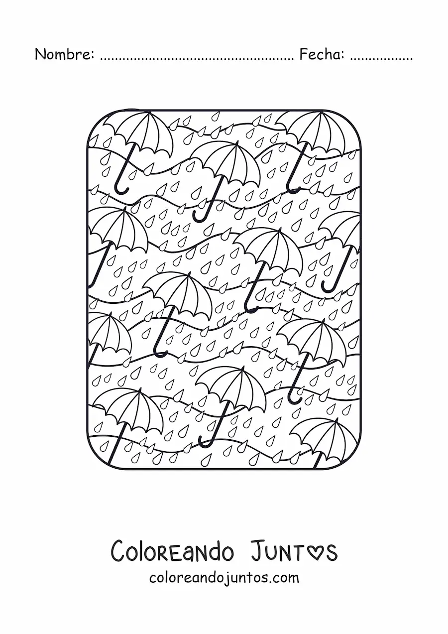 Imagen para colorear de varias sombrillas y lluvia de otoño