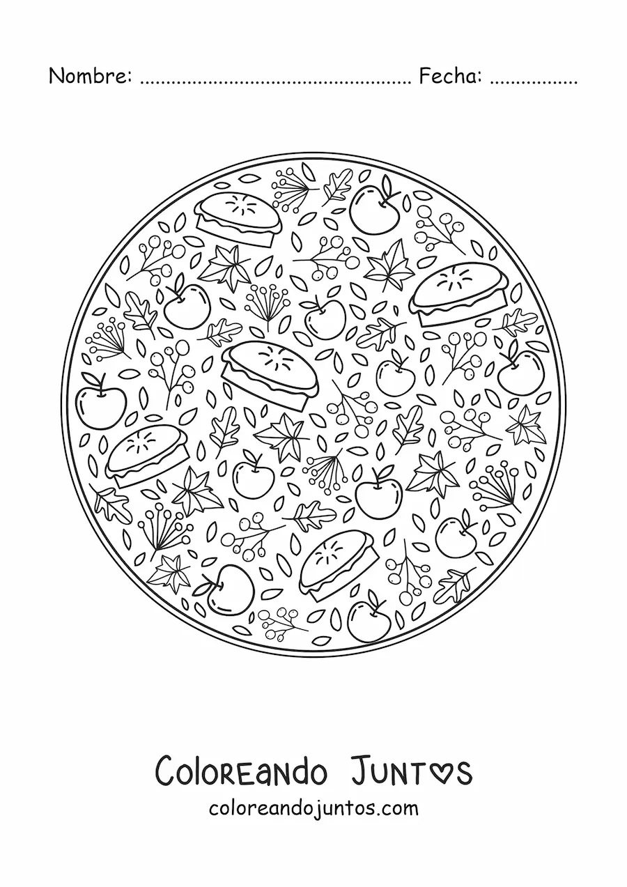 Imagen para colorear de varias manzanas y pies para el otoño